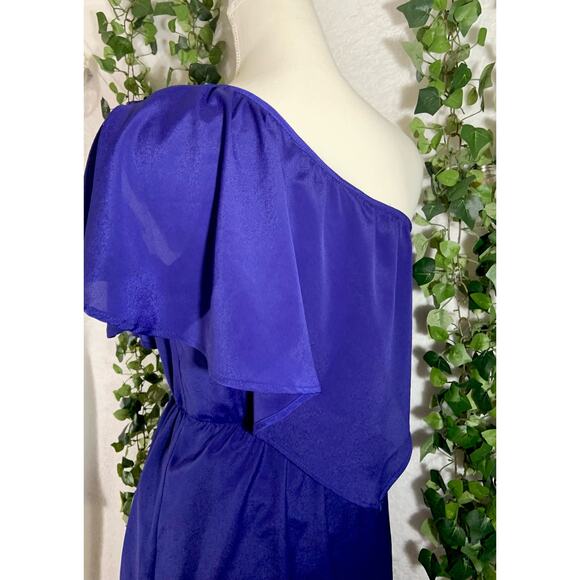 Vintage Hello Miss Royal Blue Asymmetrical One Sleeve Ruffle Mini Dress Small - Picture 6 of 8